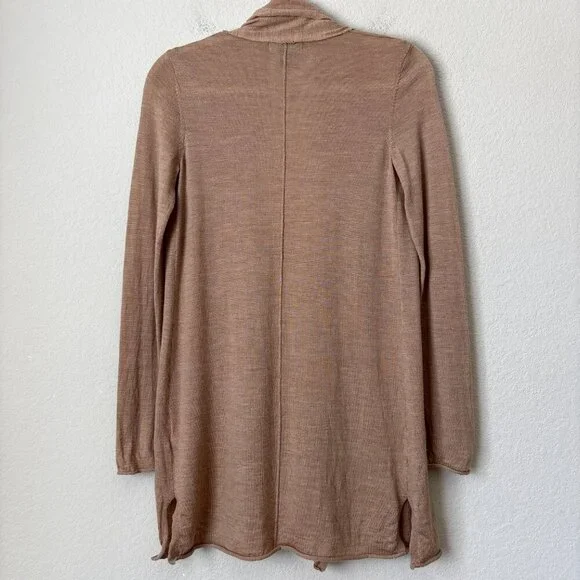 Cynthia Rowley Extrafine Merino Wool Open Front Longline Neutral Tan Cardigan - Picture 10 of 12